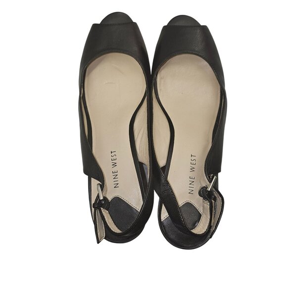 Nine West Chabon Black Leather Cork Wedge Slingback Sandals Size 9.5M - Picture 6 of 10